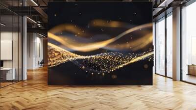 Abstract Golden Particles in a Wavy Pattern on Black Background Wall mural