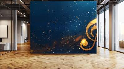 golden music note with blue bokeh background Wall mural