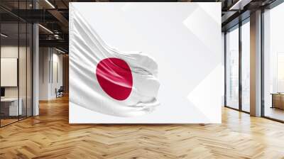 Japan national flag cloth fabric waving on beautiful White Square Background. Wall mural