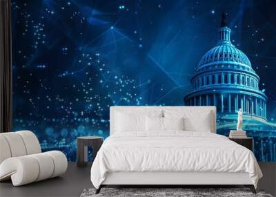 The Capitol Building in a Network of Digital Connections Wall mural