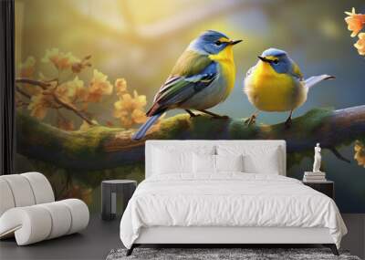 a bird flying out of a cage with flowers Wall mural