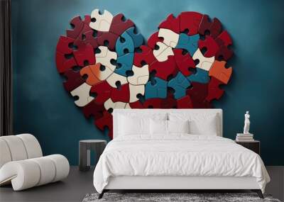 Puzzle pieces forming a heart shape Wall mural