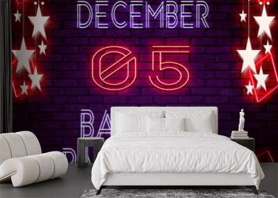 05 December, Bathtub Party Day, Neon Text Effect on Bricks Background Wall mural