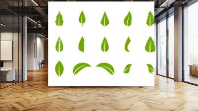 Green leaf icons set. Leafs green color icon logo. Green leaf nature element. Leaf green collection. Wall mural