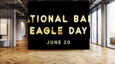 Happy National Bald Eagle Day, June 20. Calendar of June Gold Text Effect, design Wall mural