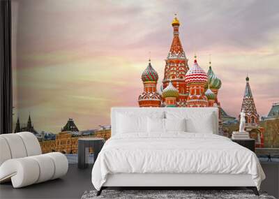 Moscow,Russia,Red square,view of St. Basil's Cathedral in winter Wall mural