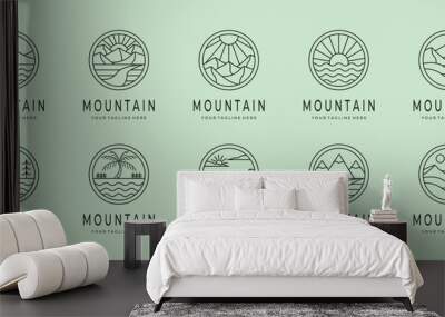 set bundle collection various mountain icon logo vector symbol illustration design, mountain landscape line art design Wall mural