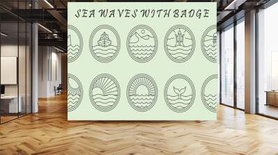 set of ocean logo line art vector minimalist design, ocean landscape icon symbol vector illustration design Wall mural