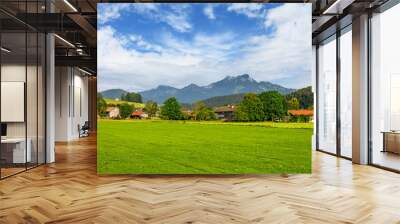 Bayerisches Alpenvorland - Blick zum Wendelstein Gebirge von Miesbach in Oberbayern, Deutschland, Europa Wall mural