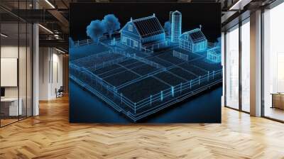 3d wireframe model of a farm design concept background Wall mural