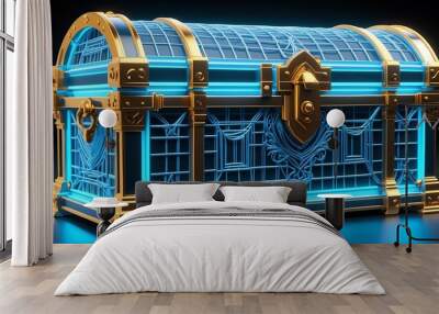 3d wireframe model of a treasure chest design concept background Wall mural