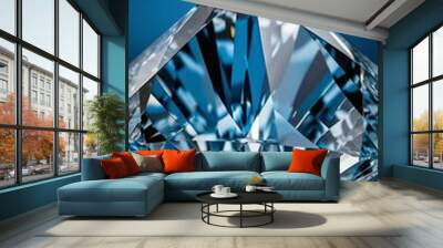 a single diamond crystal is featured on a pure blue ba background Wall mural