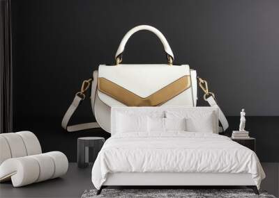 aesthetic white and gold shoulder bag in black backgro background Wall mural