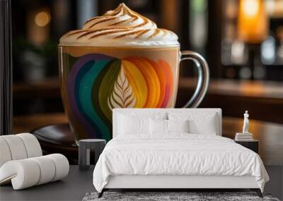 intricate latte art rainbow design on a creamy cappuccino, ad concept or background Wall mural