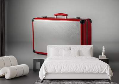 professional red suitcase isolated on white background Wall mural