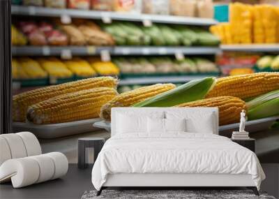 white plastic table with a woven tray filled with fres background Wall mural