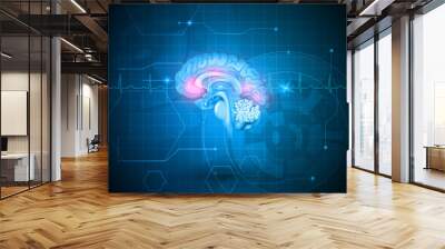 Human brain treatment concept. Abstract blue technology backgrou Wall mural