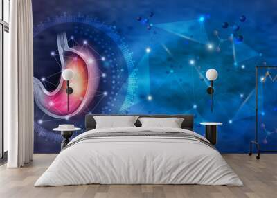 Stomach health and treatment concept on a  beautiful blue scientific background Wall mural