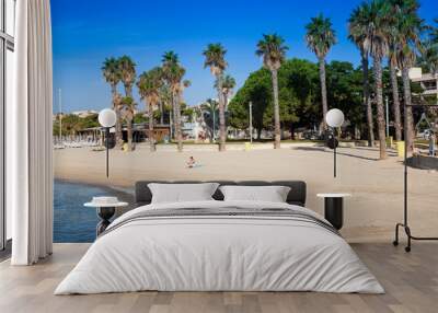 Sandy beach on the seafront of, Bandol, Alpes-Maritimes, Cote d'Azur, South of France, France, Europe Wall mural