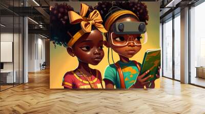 Cartoon black girl metaverse explorer. sketch art for artist creativity and inspiration. generative AI	
 Wall mural