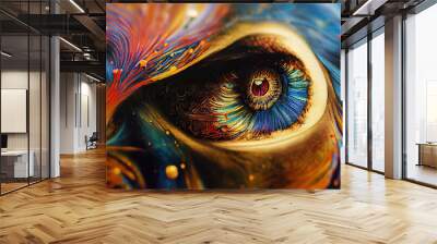 Peacock eye concept art with feather closeup. Abstract Art	
 Wall mural