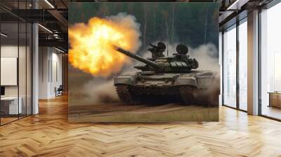 tank shooting on the move Wall mural