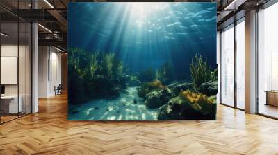 underwater scene with coral reef and fishes. generative AI Wall mural