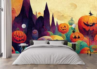 abstract and colorful beautiful illustration of halloween themed scene Wall mural