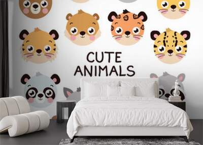 Cute different animal head set Wall mural