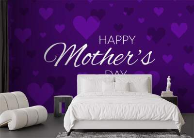 Happy mother's day lettering with purple heart background Wall mural