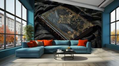 Antique Book on Dark Fabric Wall mural