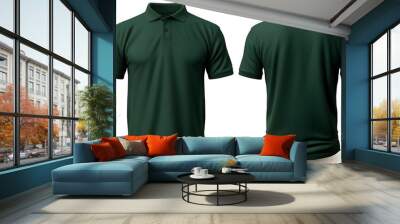 Front and back dark green polo shirt mockup cut
 Wall mural