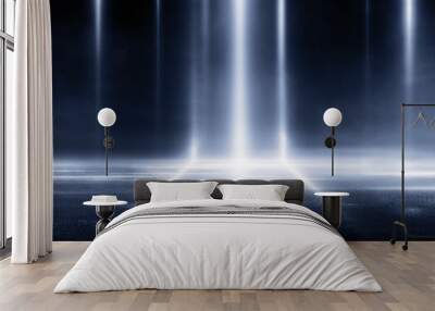 3D rendering abstract dark empty scene blue neon light on black background Wall mural