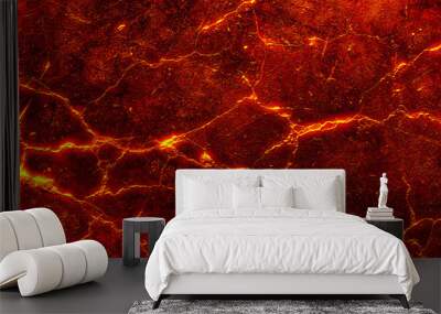 heat red cracked ground texture after eruption volcano Wall mural