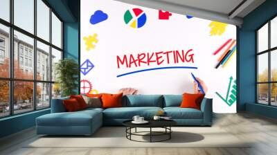 Office desk with a single word MARKETING Wall mural