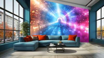 Abstract futuristic technology background with glowing particles. Of modern space network, dynamic light effects in cyberspace, and the flow of information in the ai system. Wall mural