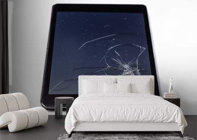 White and black tablet computers with broken display on isolated white background. Wall mural