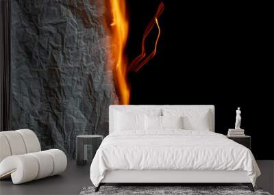 burning paper, glowing edge of paper on a black background Wall mural