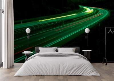 lights of cars with night. long exposure, light lines Wall mural