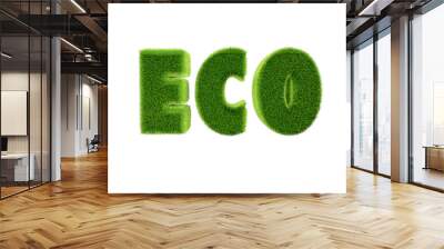 eco grass text. 3d render isolated on white Wall mural