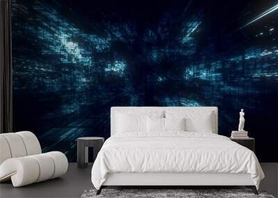 3D illustration of Blue futuristic abstract digital virtual reality matrix particles grid cyber space sci-fi and fantasy symmetry environment technology flyer background  Wall mural