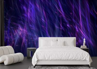 Blue purple swarm of rising glowing particle light streaks. Surreal cyberspace and energy concept of artificial intelligence and dynamic plasma science texture. 3D illustration wallpaper background. Wall mural