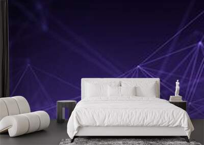 Purple blue gradient vertical web banner background. Fantasy abstract technology, engineering and science wallpaper with particles and plexus connected lines. Wireframe 3D illustration and copy space Wall mural