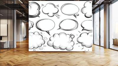 Vector set of outlined speech bubbles. Cartoon-style chat frames, ideal for various designs. Isolated on white, PNG format. Wall mural