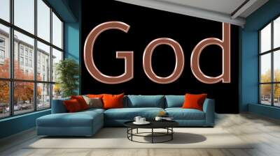 The word GOD in beautiful bronze metallic isolated on a black background Wall mural