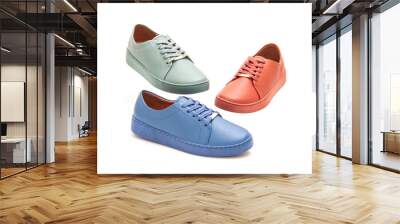 various colorful female sneakers on white background Wall mural