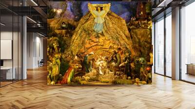 Christmas nativity scene inside the catholic monastery Church of Sts. Bernardine of Siena in Krakow. Poland. Wall mural