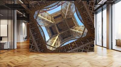 View of the detail of the Eiffel Tower in Paris. France. The Eiffel Tower was constructed from 1887-1889 as the entrance to the 1889 World's Fair by engineer Gustave Eiffel. Wall mural