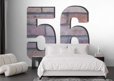 56 Number. Decorative red brick wall texture. English style. White isolated Wall mural