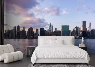 An aerial view of NYC skyline. Skyscrapers of midtown in Manhattan along East river Wall mural